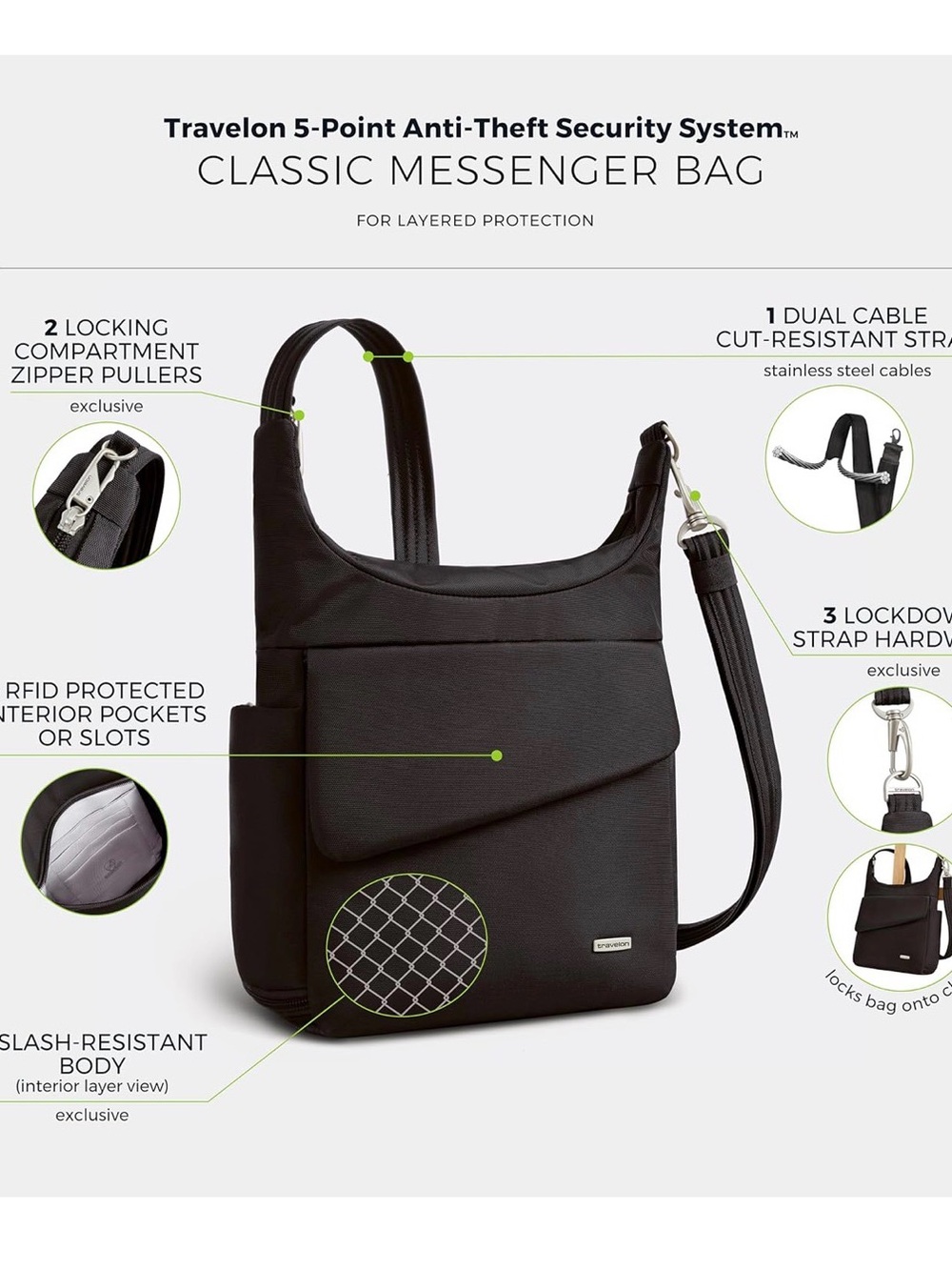 NWOT Travelon Anti-Theft Classic Messenger Bag - Picture 3 of 12
